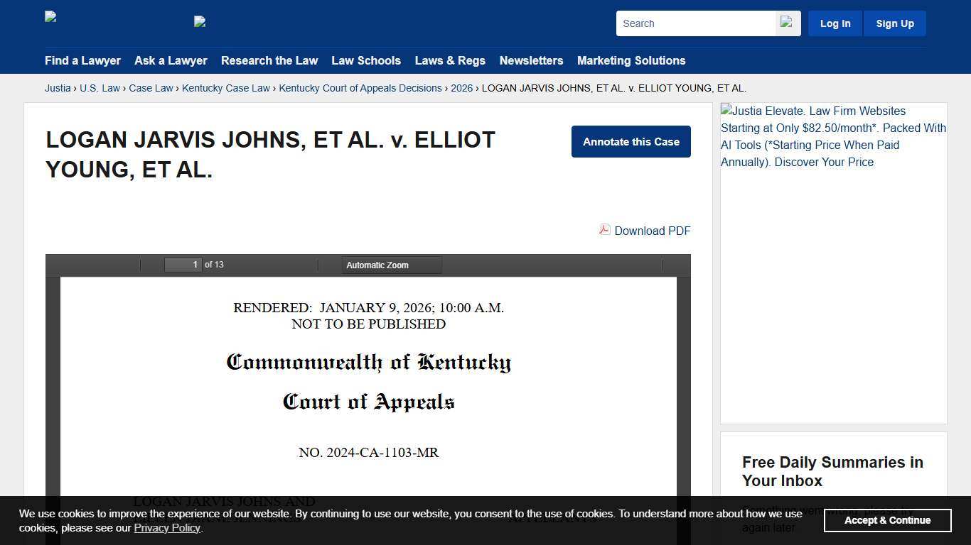 LOGAN JARVIS JOHNS, ET AL. v. ELLIOT YOUNG, ET AL. :: 2026 :: Kentucky Court of Appeals Decisions :: Kentucky Case Law :: Kentucky Law :: U.S. Law :: Justia